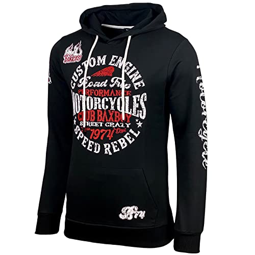 Baxboy Herren Pullover Hoodie Sweatjacke Longsleeve Sweatshirt Jacke Langarm Kapuzenpullover Hoody Sweater 2628, Farbe:Schwarz/Weiß, Größe:M von Baxboy