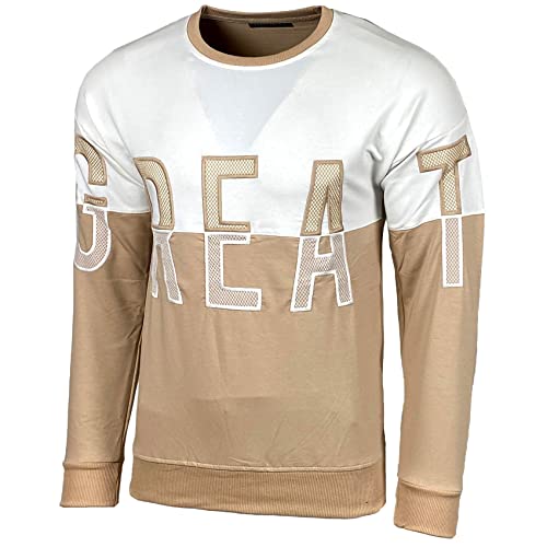 Baxboy Herren Pullover Hoodie Sweatjacke Longsleeve Sweatshirt Jacke Langarm Kapuzenpullover Hoody Sweater 3764, Farbe:Ecru, Größe:L von Baxboy