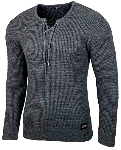 Baxboy Herren Pullover Slim Fit Rundhals Strick-Pullover Rundkragen Moderner Longsleeve in Feinstrick BB-52132, Farbe:Anthrazit, Größe:L von Baxboy