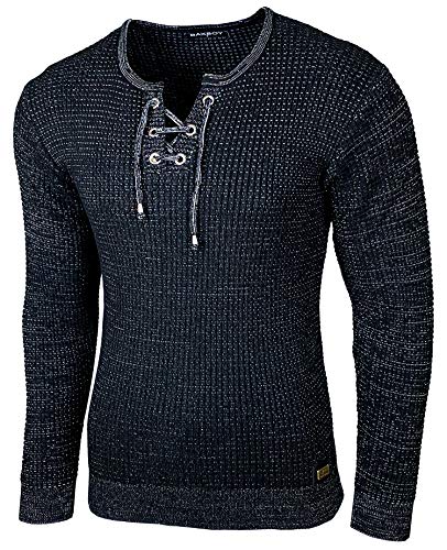 Baxboy Herren Pullover Slim Fit Rundhals Strick-Pullover Rundkragen Moderner Longsleeve in Feinstrick BB-52132, Farbe:Schwarz, Größe:2XL von Baxboy