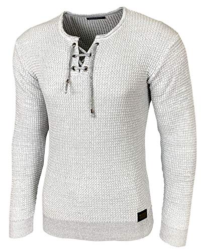 Baxboy Herren Pullover Slim Fit Rundhals Strick-Pullover Rundkragen Moderner Longsleeve in Feinstrick BB-52132, Farbe:Weiß, Größe:S von Baxboy