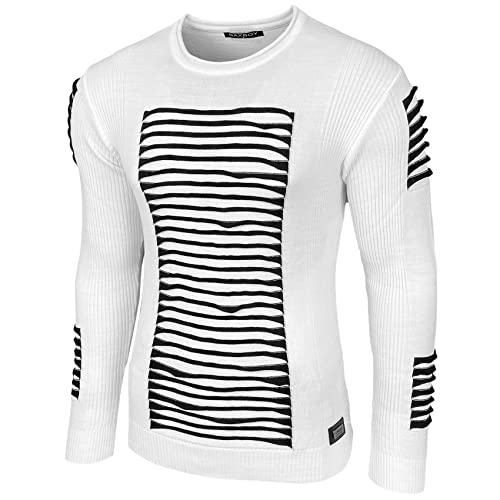 Baxboy Herren Pullover Slim Fit Rundhals Strick-Pullover Rundkragen Moderner Longsleeve in Feinstrick BB-148, Farbe:Weiß, Größe:XL von Baxboy