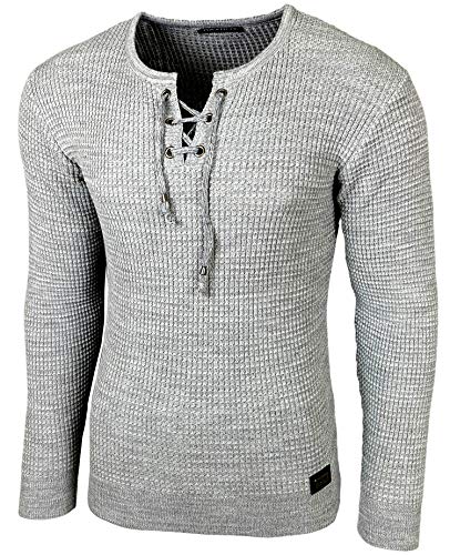Baxboy Herren Pullover Slim Fit Rundhals Strick-Pullover Rundkragen Moderner Longsleeve in Feinstrick BB-52132, Farbe:Grau, Größe:M von Baxboy