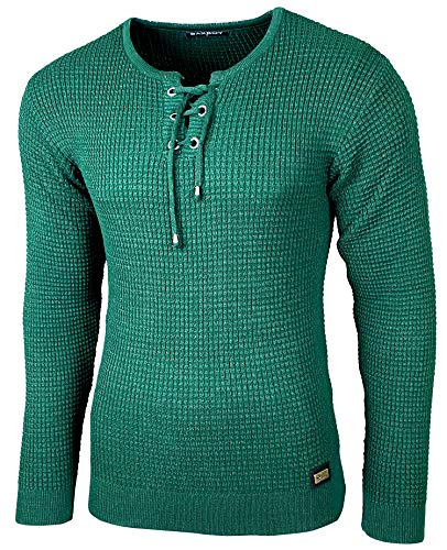 Baxboy Herren Pullover Slim Fit Rundhals Strick-Pullover Rundkragen Moderner Longsleeve in Feinstrick BB-52132, Farbe:Grün, Größe:M von Baxboy