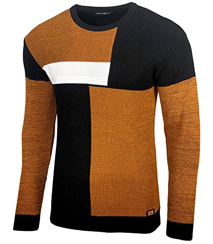 Baxboy Herren Pullover Slim Fit Rundhals Strick-Pullover Rundkragen Moderner Männer schwarzer Pulli Longsleeve in Feinstrick Sweatshirt BB-52288, Farbe:Camel, Größe:XXL von Baxboy
