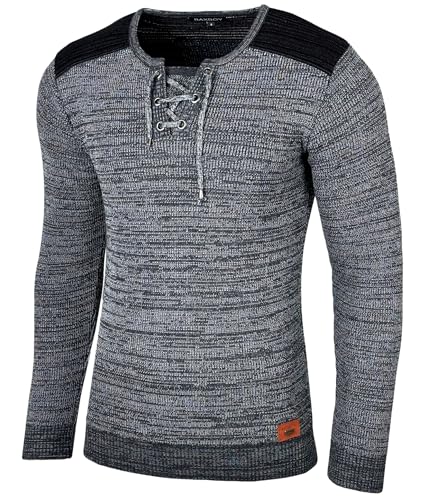 Baxboy Herren Pullover Slim Fit V-Neck Strick-Pullover Rundkragen Moderner Männer schwarzer Pulli Longsleeve in Feinstrick Sweatshirt BB-52205, Farbe:Anthrazit, Größe:XXL von Baxboy
