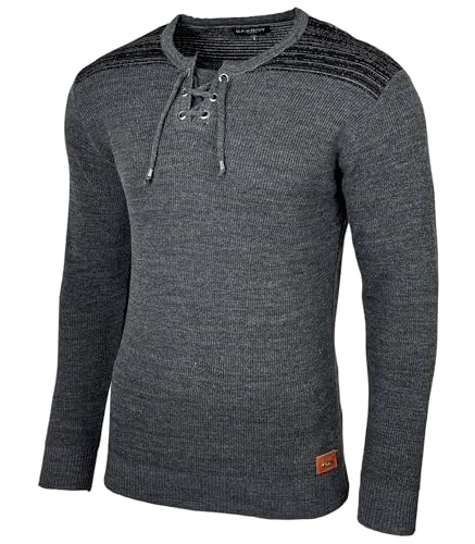 Baxboy Herren Pullover Slim Fit V-Neck Strick-Pullover Rundkragen Moderner Männer schwarzer Pulli Longsleeve in Feinstrick Sweatshirt BB-52205, Farbe:Anthrazit_1, Größe:M von Baxboy