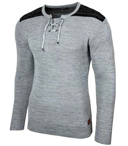 Baxboy Herren Pullover Slim Fit V-Neck Strick-Pullover Rundkragen Moderner Männer schwarzer Pulli Longsleeve in Feinstrick Sweatshirt BB-52205, Farbe:Dunkelgrau, Größe:L von Baxboy