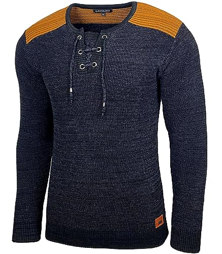 Baxboy Herren Pullover Slim Fit V-Neck Strick-Pullover Rundkragen Moderner Männer schwarzer Pulli Longsleeve in Feinstrick Sweatshirt BB-52205, Farbe:Schwarz, Größe:L von Baxboy