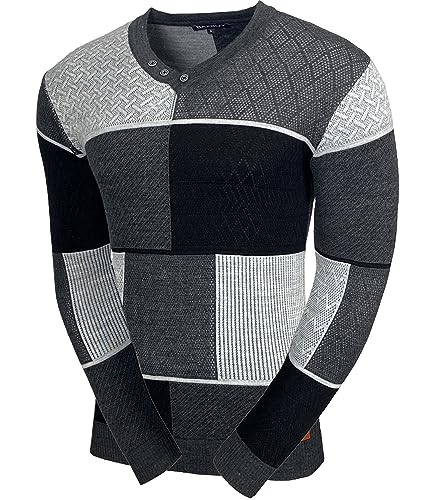 Baxboy Herren Pullover Slim Fit V-Neck Strick-Pullover Rundkragen Moderner Männer schwarzer Pulli Longsleeve in Feinstrick Sweatshirt BB-52301, Farbe:Anthrazit, Größe:L von Baxboy