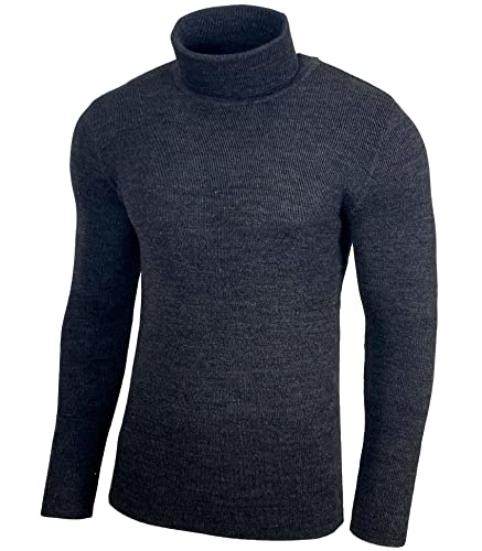 Baxboy Herren Rollkragen Pullover Langarmshirt Feinstrick Sweater Freizeit Slim fit Basic Männer Langarm Crew Neck BB-1406, Farbe:Anthrazit, Größe:S von Baxboy