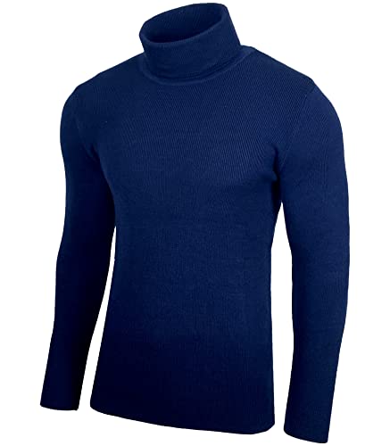 Baxboy Herren Rollkragen Pullover Langarmshirt Feinstrick Sweater Freizeit Slim fit Basic Männer Langarm Crew Neck BB-1406, Farbe:Blau, Größe:XL von Baxboy