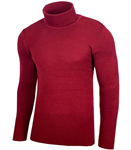 Baxboy Herren Rollkragen Pullover Langarmshirt Feinstrick Sweater Freizeit Slim fit Basic Männer Langarm Crew Neck BB-1406, Farbe:Bordeaux, Größe:M von Baxboy