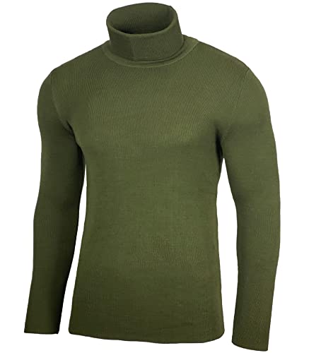 Baxboy Herren Rollkragen Pullover Langarmshirt Feinstrick Sweater Freizeit Slim fit Basic Männer Langarm Crew Neck BB-1406, Farbe:Khaki, Größe:M von Baxboy