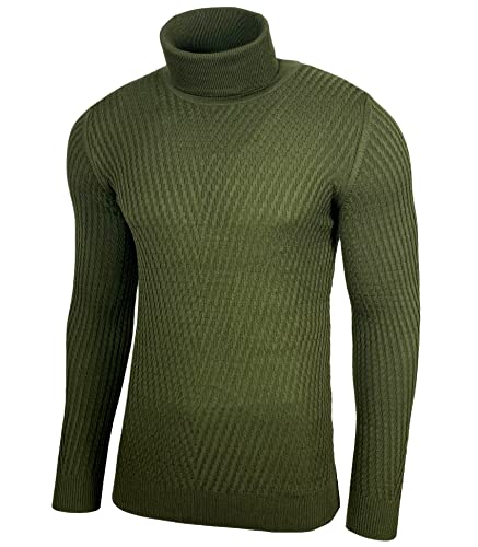 Baxboy Herren Rollkragen Pullover Langarmshirt Feinstrick Sweater Rollkragen Freizeit Slim fit Basic Männer Pulloverr BB- 1640, Farbe:Khaki, Größe:S von Baxboy