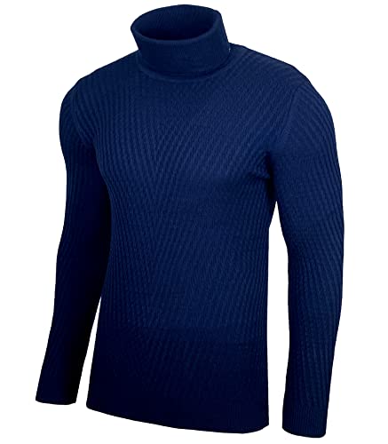 Baxboy Herren Rollkragen Pullover Langarmshirt Feinstrick Sweater Rollkragen Freizeit Slim fit Basic Männer Pulloverr BB- 1640, Farbe:Marine, Größe:S von Baxboy