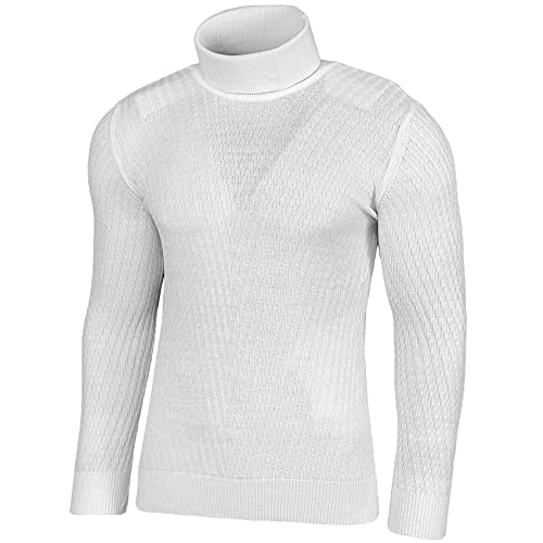 Baxboy Herren Rollkragen Pullover Langarmshirt Feinstrick Sweater Rollkragen Freizeit Slim fit Basic Männer Pulloverr BB- 1640, Farbe:Weiß, Größe:S von Baxboy