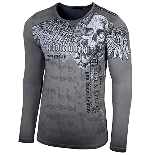 Baxboy Herren Rundhals Longsleeve T-Shirt Langarmshirt Langarm Aufdruck Oberteil Washed Sweatshirt 709, Farbe:Anthrazit, Größe:S von Baxboy