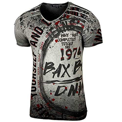 Baxboy Herren Rundhals Vintage Verwaschen T-Shirt Kurzarm Slim Fit Design Fashion Top Print Shirt 109, Farbe:Anthrazit, Größe:M von Baxboy