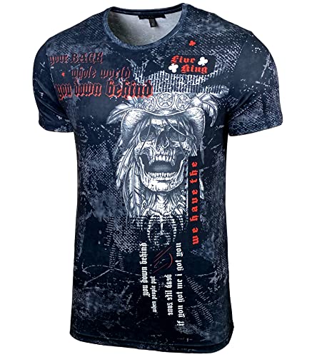 Baxboy Herren Rundhals und Label-Applikationen Frontprint Vintage Kurzarm T-Shirt Design mit mehrfarbigem Front Print 105, Farbe:Schwarz, Größe:L von Baxboy