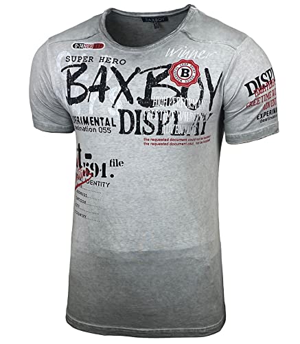 Baxboy Herren Sommer T-Shirt Rundhals-Ausschnitt Baumwolle Moderner Männer Crew Neck Kurzarm Verwaschen Used Look Tshirt B-147, Farbe:Grau, Größe:M von Baxboy