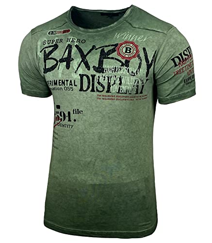 Baxboy Herren Sommer T-Shirt Rundhals-Ausschnitt Baumwolle Moderner Männer Crew Neck Kurzarm Verwaschen Used Look Tshirt B-147, Farbe:Khaki, Größe:XL von Baxboy