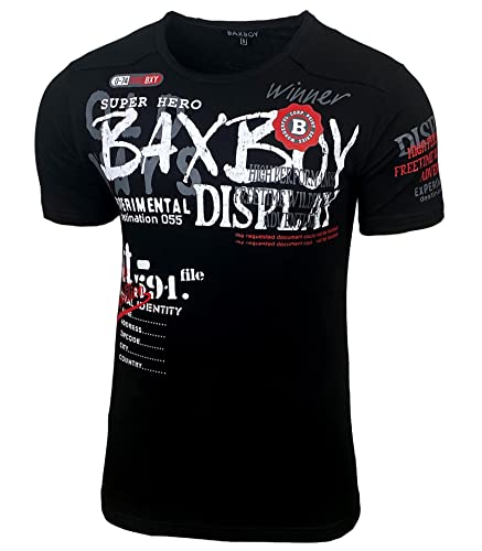 Baxboy Herren Sommer T-Shirt Rundhals-Ausschnitt Baumwolle Moderner Männer Crew Neck Kurzarm Verwaschen Used Look Tshirt B-147, Farbe:Schwarz, Größe:L von Baxboy