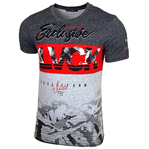 Baxboy Herren Sommer Vintage Freizeit Sport T Shirt Rundhals Kurzarm Design Fashion Top Print Crew Neck Exclusive T-Shirt 3952, Farbe:Grau, Größe:L von Baxboy