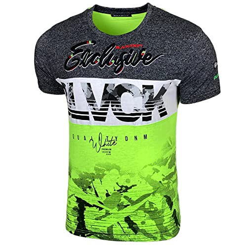 Baxboy Herren Sommer Vintage Freizeit Sport T Shirt Rundhals Kurzarm Design Fashion Top Print Crew Neck Exclusive T-Shirt 3952, Farbe:Grün, Größe:M von Baxboy