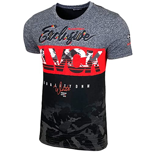 Baxboy Herren Sommer Vintage Freizeit Sport T Shirt Rundhals Kurzarm Design Fashion Top Print Crew Neck Exclusive T-Shirt 3952, Farbe:Schwarz, Größe:L von Baxboy