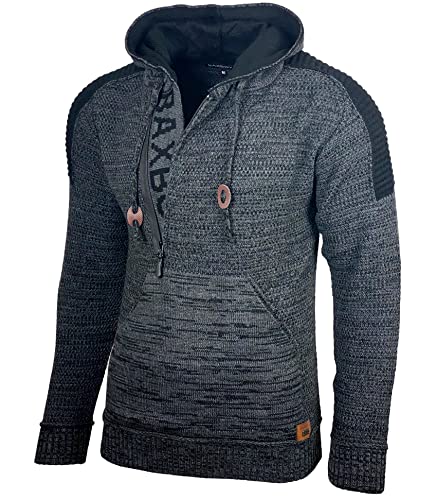 Baxboy Herren Strick-Pullover Kapuzenpullover Moderne Männer Pulli Grobstrick Strickjacke Winter-Freizeit-Jacke B-290, Farbe:Anthrazit, Größe:M von Baxboy