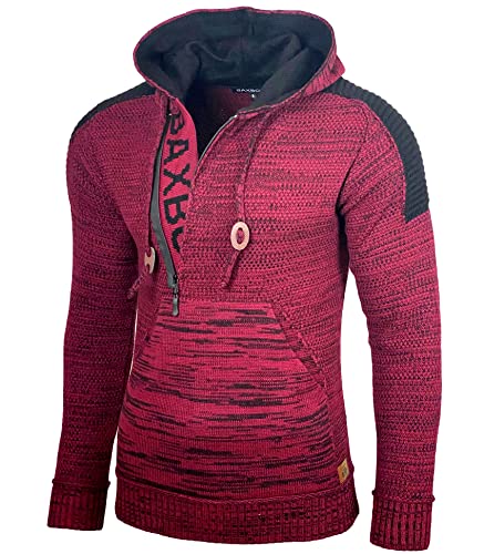 Baxboy Herren Strick-Pullover Kapuzenpullover Moderne Männer Pulli Grobstrick Strickjacke Winter-Freizeit-Jacke B-290, Farbe:Bordo, Größe:S von Baxboy