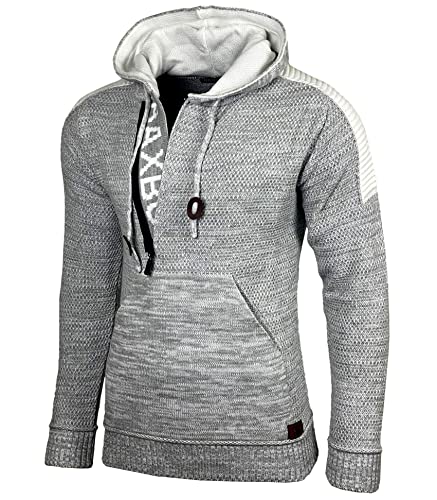 Baxboy Herren Strick-Pullover Kapuzenpullover Moderne Männer Pulli Grobstrick Strickjacke Winter-Freizeit-Jacke B-290, Farbe:Grau, Größe:L von Baxboy