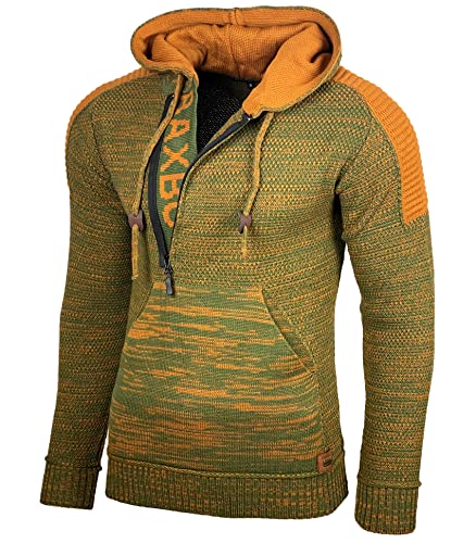 Baxboy Herren Strick-Pullover Kapuzenpullover Moderne Männer Pulli Grobstrick Strickjacke Winter-Freizeit-Jacke B-290, Farbe:Grün, Größe:M von Baxboy