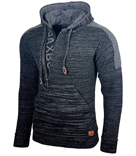 Baxboy Herren Strick-Pullover Kapuzenpullover Moderne Männer Pulli Grobstrick Strickjacke Winter-Freizeit-Jacke B-290, Farbe:Schwarz, Größe:3XL von Baxboy