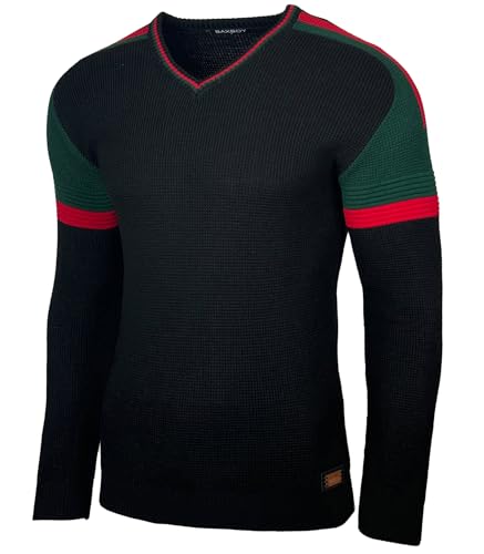 Baxboy Herren Strick-Pullover | Männer Winter-Pullover |stylischer Herren Strick-Pulli | Warmer Männer Pulli | Herren Basic Longsleeve Sweatshirt Sweater BB-52392, Farbe:Schwarz_1, Größe:L von Baxboy