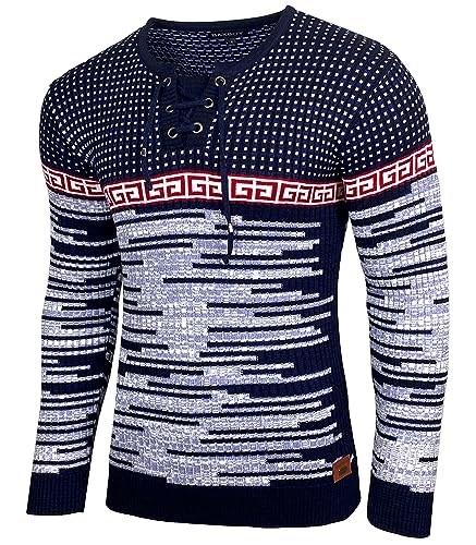 Baxboy Herren Strick-Pullover Rundhals | Männer Winter-Pullover | stylischer Strick-Pulli Basic Longsleeve Sweatshirt Sweater BB-52156, Farbe:Blau, Größe:L von Baxboy