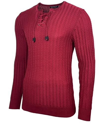 Baxboy Herren Strick-Pullover Rundhals | Männer Winter-Pullover |stylischer Strick-Pulli | Warmer Männer Pulli | Basic Longsleeve Sweatshirt Sweater BB-332, Farbe:Bordo, Größe:M von Baxboy