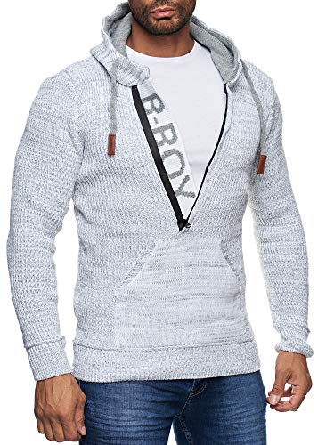 Baxboy Herren Strick-Pullover Zipper Kapuzenpullover Strickjacke mit Kapuze Gr. S bis 4XL RN-13277, Farbe:Grau/Weiß, Größe:M von Baxboy