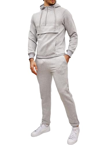 Baxboy Herren Uni Colour Jogging Anzug Trainingsanzug Sportanzug Fitness Sporthose Hose Hoodie H-500, Farbe:1128_Grau, Größe:2XL von Baxboy