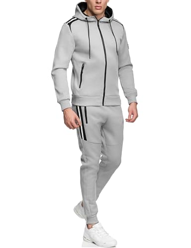 Baxboy Herren Uni Colour Jogging Anzug Trainingsanzug Sportanzug Fitness Sporthose Hose Hoodie H-500, Farbe:B-48 Grau, Größe:M von Baxboy