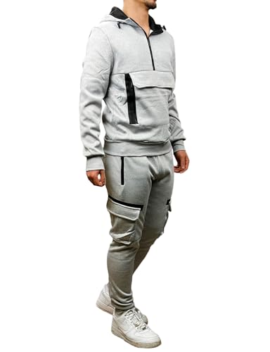 Baxboy Herren Uni Colour Jogging Anzug Trainingsanzug Sportanzug Fitness Sporthose Hose Hoodie H-500, Farbe:B-88 Grau, Größe:S von Baxboy