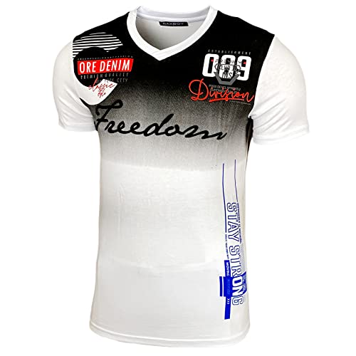 Baxboy Herren Vintage Freizeit Sport T Shirt Kurz arm Design Fashion Top Print T-Shirt 4091, Farbe:Weiß, Größe:2XL von Baxboy