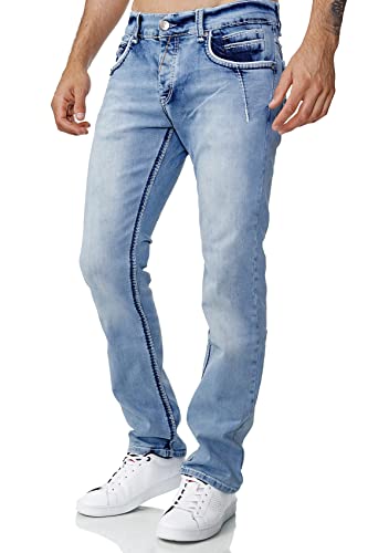 Baxboy Jeans Herren Slim Fit Stretch Jeanshose Designer Stonewashed Dicke Nähte Vintage Hose Blau Denim (31, 2121 Hellblau) von Baxboy