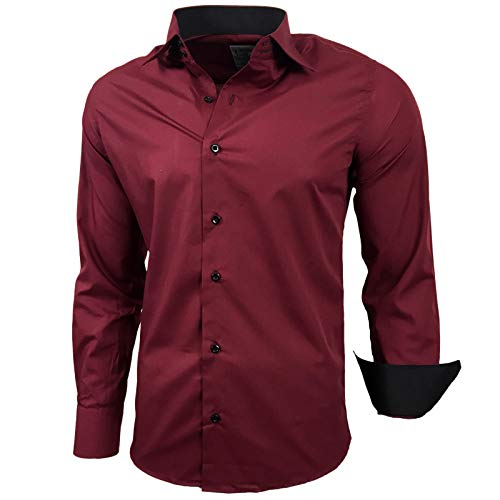 Baxboy Kontrast Herren Slim Fit Hemden Business Freizeit Langarm Hemd RN-44-2, Farbe:Bordo, Größe:6XL von Baxboy