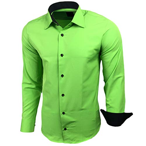 Baxboy Kontrast Herren Slim Fit Hemden Business Freizeit Langarm Hemd RN-44-2, Farbe:Grün, Größe:3XL von Baxboy