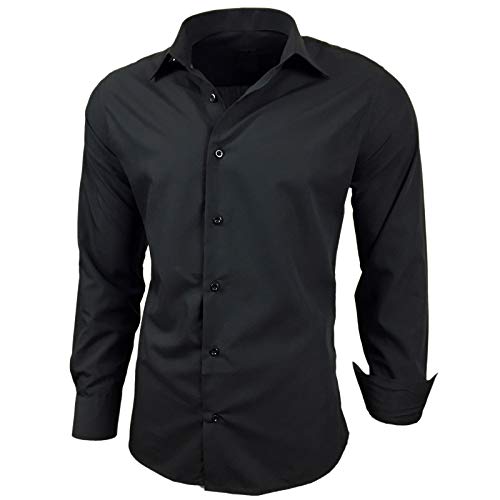 Baxboy Kontrast Herren Slim Fit Hemden Business Freizeit Langarm Hemd RN-44-2, Farbe:Schwarz, Größe:L von Baxboy