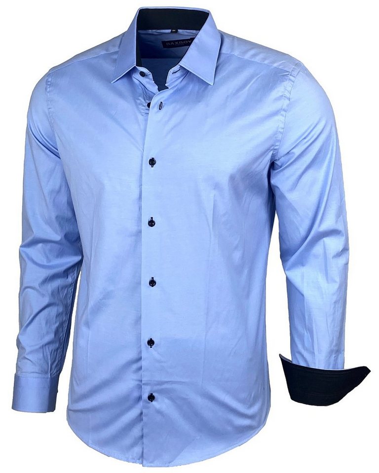 Baxboy Langarmhemd BAXBOY Kentkragen Businesshemd Slim Fit Hemd mit farblich abgesetzten von Baxboy