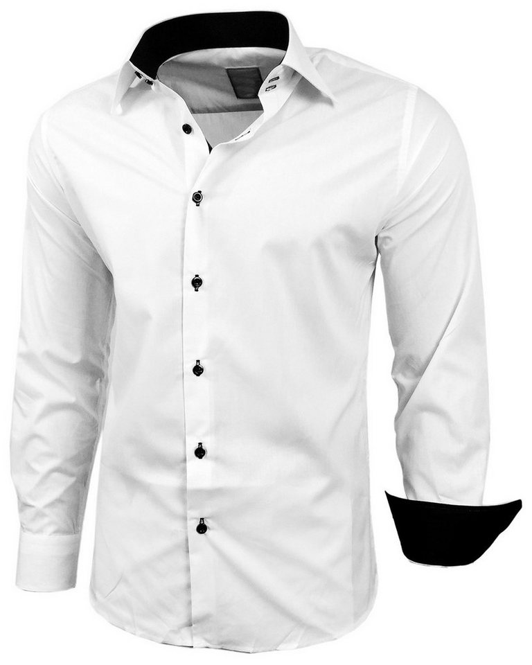 Baxboy Langarmhemd BAXBOY Kentkragen Businesshemd Slim Fit Hemd mit farblich abgesetzten von Baxboy