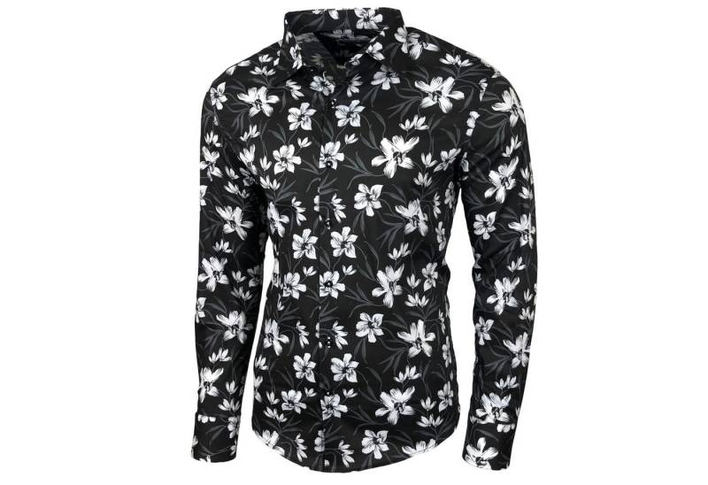 Baxboy Langarmhemd Baxboy Herren Hemd Freizeitshemd Langarm Blumen Casual Shirt von Baxboy